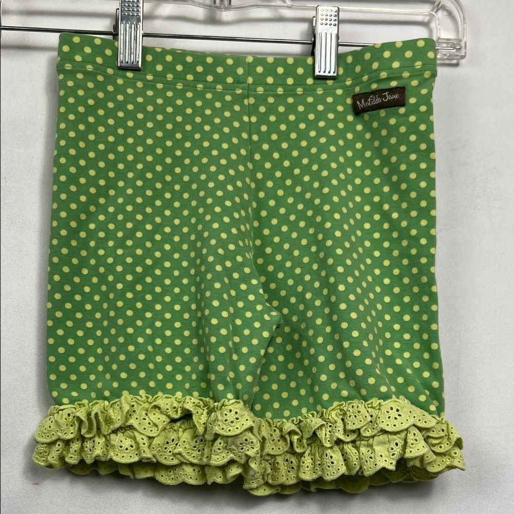 Matilda Jane Lime Polka Dot High Waist Shorts with eyelet ruffle size 10
